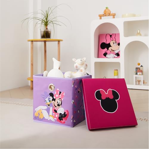 Idea Nuova Disney Minnie Mouse Collapsible Fabric Storage Cube,10” Organizer Bin with Lid for Bedroom, Playroom, and Closet - color: Minnie Mouse