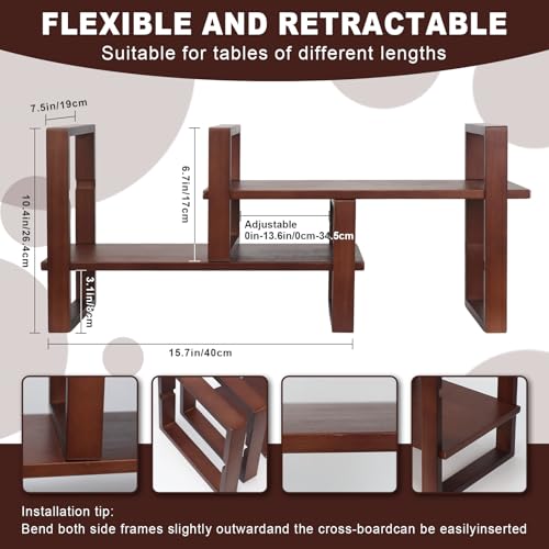 Desk Shelf, 100% Solid Wood Adjustable Desktop Bookshelf, No Tools or Nails Required Retro Tabletop Bookshelf, 130lb Load Capacity for Living Room, Office, for Books, Cookbooks, Walnut Colour - color: Walnut Colour