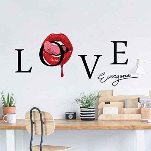 Sexy Red Lips Wall Decor, Love Everyone Quotes Wall Sticker Home Decals for Walls Home Decorations Wall Decals for Living Room Bedroom Removable Mural