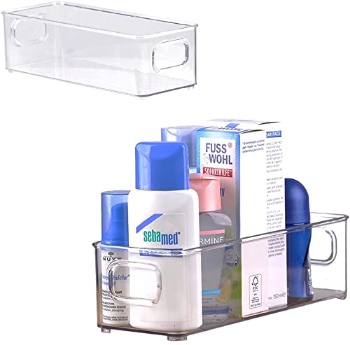 mDesign Plastic Long Stackable Storage Organizer Container, Organization Bin w/Handles for Kitchen, Pantry, Fridge, Freezer, Cabinet, Perfect to Hold Breast Milk - Ligne Collection - 4 Pack, Clear