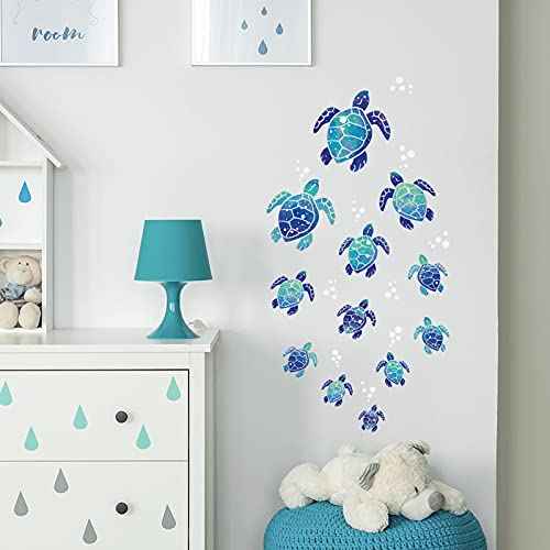 Sea Turtle Wall Decals 3D Ocean Grass Seaweed Stickers Under The Sea Wall Decals Decor Bubbles Peel and Stick Removable Vinyl Underwater Wall Sticker for Bathroom Bedroom Nursery Room Decoration