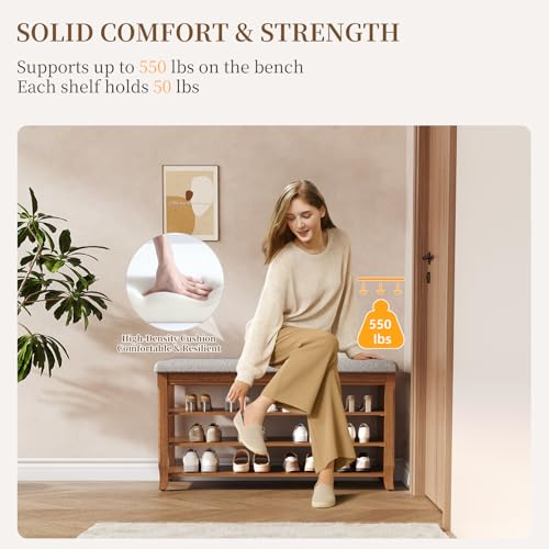 SolidWood Entryway Shoe Storage Bench, Flip-Top Soft-Close Lid, Adjustable Shelves, Cushioned Entryway Shoe Rack Organizer,Hallway, Closet, Foyer 39.4'' - size: 39.4"