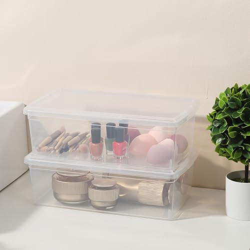 novelinks 6 Qt Storage Box Clear Plastic Stackable Bin with Lids Storage Latch Box Organizing Container,12 Pack Transparent