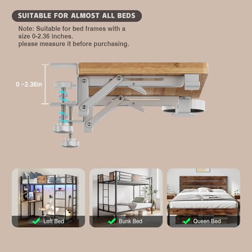 Magheo Bedside Shelf Wood, Foldable Clip-On Bed Shelf for Top Bunk Space Saving Bed Side Table Tray for College Dorm Essentials,Loft Nightstand Organizer Tray with Removable Cup Holder, Hooks, Groove - size: Foldable+cup holder/hooks/groove