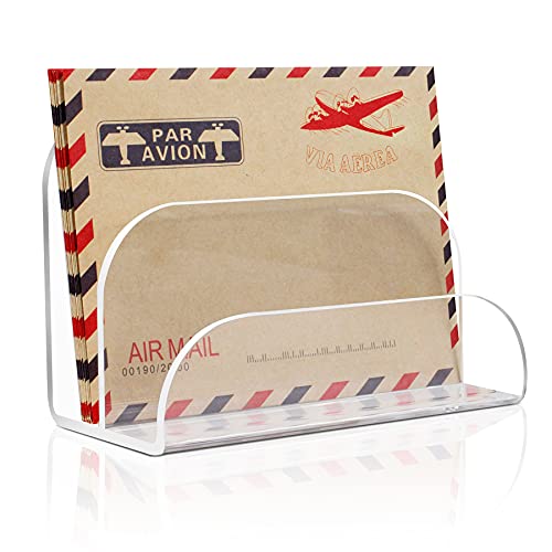 Acrylic Mail Organizer - 2 Section Desk Organizer with File Sorter and Letter Holder