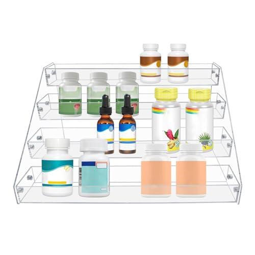 PMMASTO Tiered Spice Rack, Seasoning Organizer, Clear Acrylic Vertical Shelves Can Organizer for Countertop, Cabinet, Pantry, Kitchen Organization and Storage - 4 Tier - size: 4 Tier - inner width 1.93"