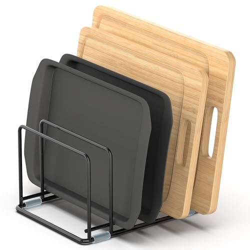 Cutting Board Organizer, Kitchen Cabinet Organizer, Divided Rack with 5 Slots for Baking Trays, Cutting Boards - Cookie sheet Organizer Inside Cabinet, Baking Sheets Holder (medium) - style: 1PC(Medium)