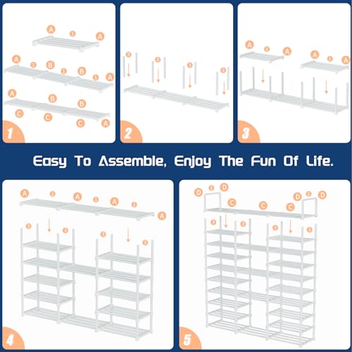 Mavivegue 10 Tiers Shoe Rack, Large Storage Space, 55-60 Pairs, White, Polypropylene - color: White, size: 3 Row 10 Tier