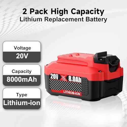 2 Pack Upgrade 20V 8.0Ah Replacement for Craftsman 20V Battery Lithium ion Batteries Replacement for Craftsman V20 Lithium 20V Power Tools CMCB201 CMCB202 CMCB204 CMCB205 CMCB209 CMCS500 (205)