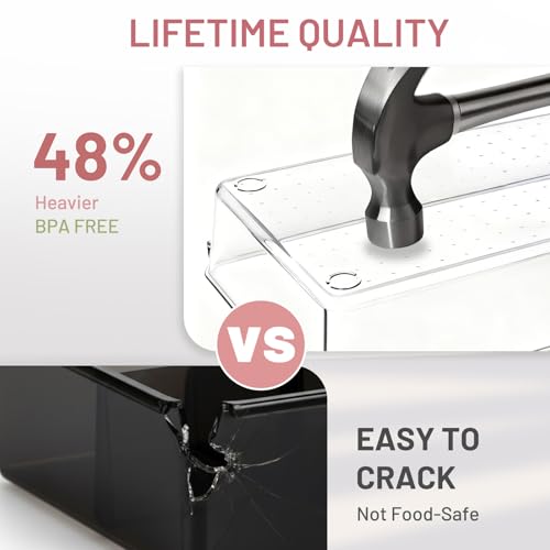 10 Pack Large Drawer Organizer Bins - Clear Plastic Bathroom Drawer Organizer Trays - Heavy Duty Kitchen Drawer Dividers for Utensils - Non-Slip Storage Bins for Makeup, Bedroom, Office Desk - size: 10 Pack