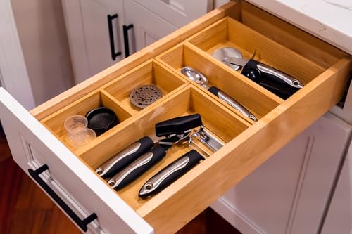 Umilife Bamboo Kitchen Drawer Organizer, Extra High Silverware Tray, Flatware Cutlery Storage Box, Multi-Use Holder in Office, Bathroom, Pantry - 12"x3"x2.5" (Set of 2) - size: 12 x 3 x 2.5" (Standard, Set of 2)