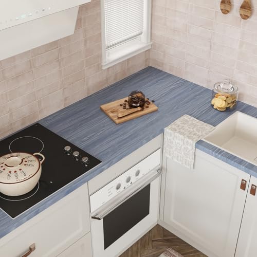 CRE8TIVE Slate Blue Contact Paper Wood Wallpaper Peel and Stick Wood Grain Contact Paper for Countertops Waterproof 12"x80" Self Adhesive Removable Thick Wood Vinyl Wrap for Bedroom Cabinets Furniture
