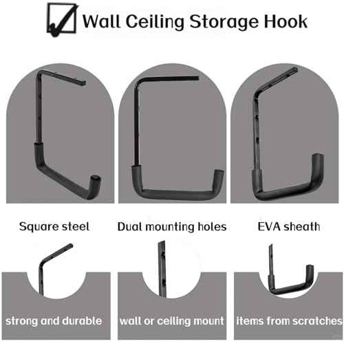 6pcs Overhead Garage Storage Rack, tility Ladder Hangers, Ceiling Mounted Garage Hooks for Lumber Bike Tools(9.45 x 12.6 Inch)