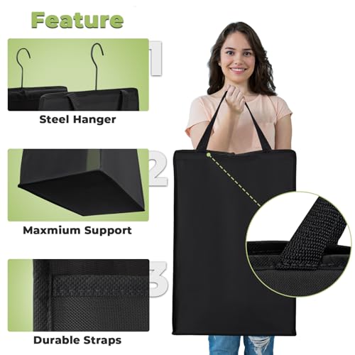 FENTEC Fentec Hanging Laundry Hamper, Hanging Laundry Basket, Slim Laundry Hamper Bag with Handles, Portable Hanging Closet Hamper, Mesh Heavy Duty Hanging Laundry Bag (Black,2 Pack) - color: Black, size: 2 Pack-One section