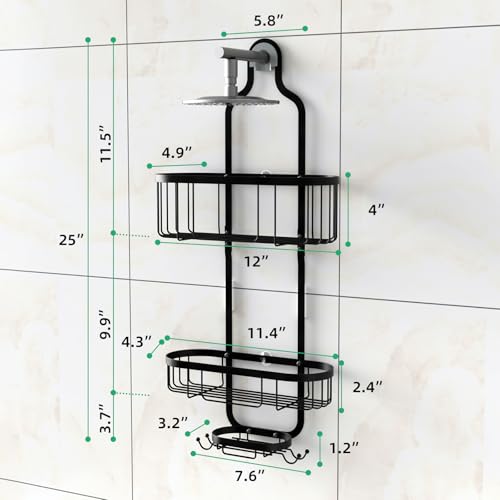 Kadolina Shower Caddy Hanging, Bathroom Shower Rack, Bathroom Organizer with Soap Dish, Over The Showerhead Caddy with Hooks for Razor/Sponge, Black - color: Black