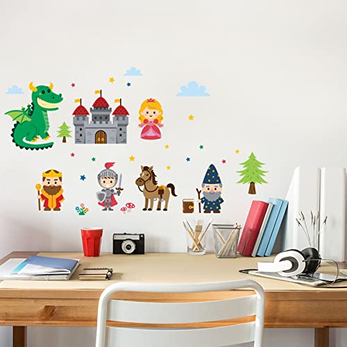Maydahui Princess Knight Wall Stickers Castle King Cartoon Dragon Wall Decal (22 x24 Inch) for Kids Room Nursery Living Room