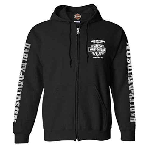 Harley-Davidson Men's Lightning Crest Full-Zippered Hooded Sweatshirt, Black