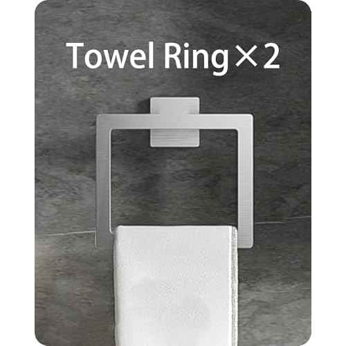 Square Bathroom Hardware Set, Bathroom Accessories Set10 Pieces Includs 16 inch Towel bar, Square Towel Ring, Toilet Paper Holder, Towel Hook (Brushed Nickel-10PCS-16Inch)