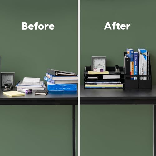IRIS USA Metal Letter Tray Paper Organizer, 4 Pack, For Letter/A4 File Holder Paperwork Document, Stackable Desktop File Organizer Tray Paper Basket Rack for Office Supplies Home Work, Black - size: Small, style: Tray