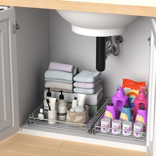 ZOINLIY Pull Out Cabinet Organizer, Versatile Slide Out Kitchen Organizers and Storage,Heavy Duty Drawer Cupboard Storage Basket, Smooth Sliding, Chrome Finish,14.8" W x 21" D - size: 14.8”W x 21”D (Outside Dimensions)