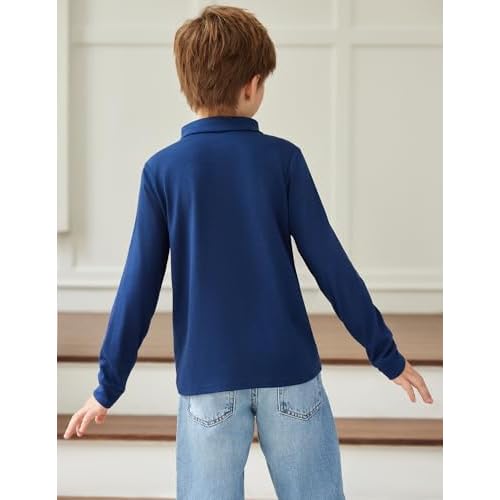 Arshiner Boy's Long Sleeve Plaid Trim Polo Shirt School Uniform Shirt with Pocket for 4-12 Years