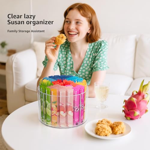 Divided Drink Packet Organizer, Rotating Turntable Organizer, Clear Lazy Susan for Powdered Drink Mix, Water Drink Packet Holder - size: 1 Pack - 4 Section 6.1in