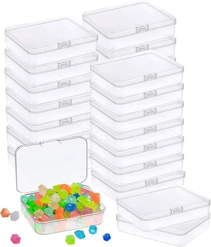 MFDSJ 24 Pcs Mini Plastic Storage Containers Box with Lid, 3.5x2.4 Inches Clear Rectangle Box for Collecting Small Items, Beads, Game Pieces, Business Cards, Crafts Accessories