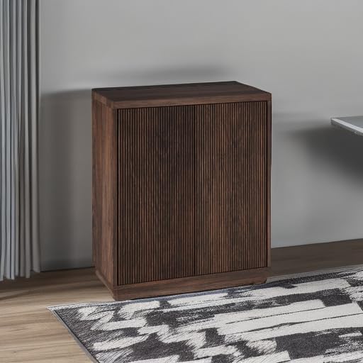 Henn&Hart 28" Fluted Wooden Accent Cabinet, Ribbed Modern Sideboard Buffet Cabinet with 2 Doors and an Adjustable Shelf for Living Room, Dining Room, Bedroom or Entryway, Alder Brown