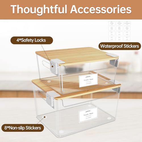COAZEX 2 Pack Trash Bag Holder Under Sink Stackable, Plastic Garbage Dispenser with Lid, Trash Bag Storage Dispenser Roll Holder for Kitchen, Pantry, Laundry Room Organization - color: A-Clear