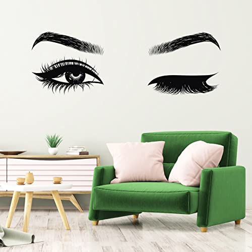 2 Pieces Black Woman Eyes Wall Stickers DIY Eyelash Eyebrow Wall Decals for Living Room Girls Bedroom Office Beauty Salon Wall Decor