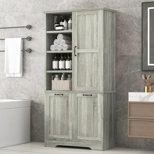 Virubi Tall Laundry Cabinet with 2 Tilt Out Hamper, Wood Bathroom Storage Cabinet with Doors and Adjustable Shelves Freestanding,Oak (Oak)