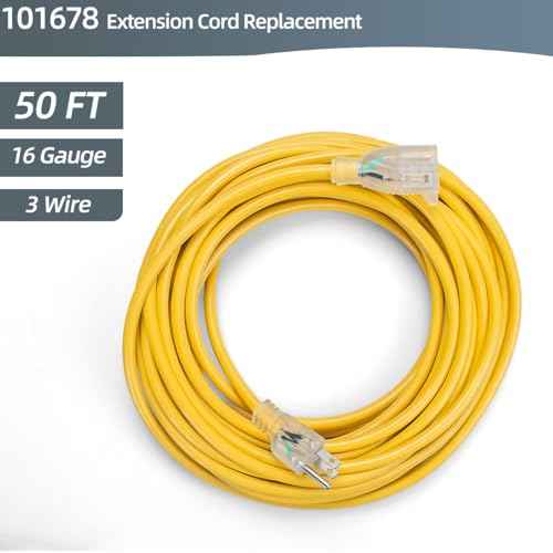 50ft 101678 Extension Cord Compatible with Pro Team Backpack Vacuum - Vacuum Cleaner Parts Replacement Heavy-Duty 16 Gauge Extension Power Cord Compatible with Pro Team Vacuum - Yellow