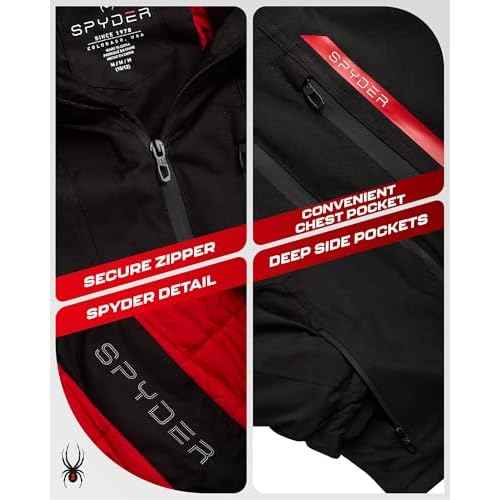 Spyder Boys Winter Ski Jacket - Insulated Soft Shell Water Resistant and Windproof Snowboard Winter Coat with Detachable Hood, Size 4, Black