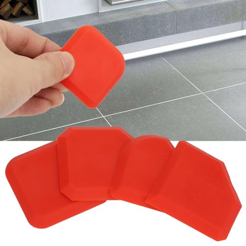 4Pcs Caulking Tool Set, Silicone Red Smoother Sealant Grout Finishing Tool, Caulking Applicator Tool for Kitchen Floor Sealant Sealing, Cleaning, Fillering, Removing Sealants