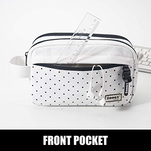Sooez High Capacity Pencil Case,Durable Pencil Bag Pouch Organizer, Pen Case Portable Journaling Supplies with Easy Grip Handle & Loop, Asthetic Supply for Adults, Black & White - color: White