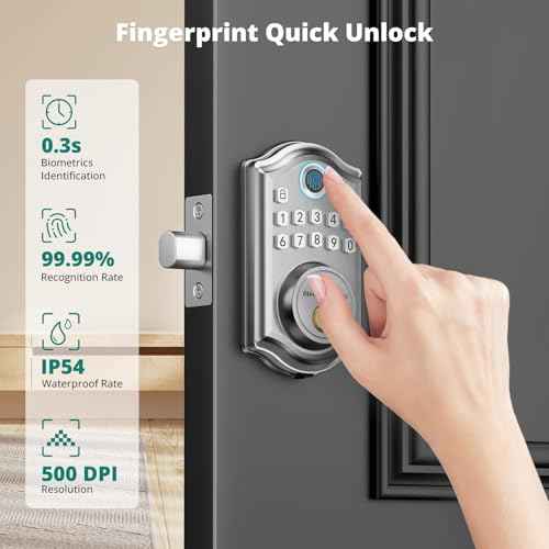 DS10 Keyless Entry Door Lock - Fingerprint Door Lock with 2 Keys, Electronic Keypad Deadbolt, Smart Door Lock, Keypad Lock for Front Door, Auto-Lock & One Touch Locking - Satin Nickel