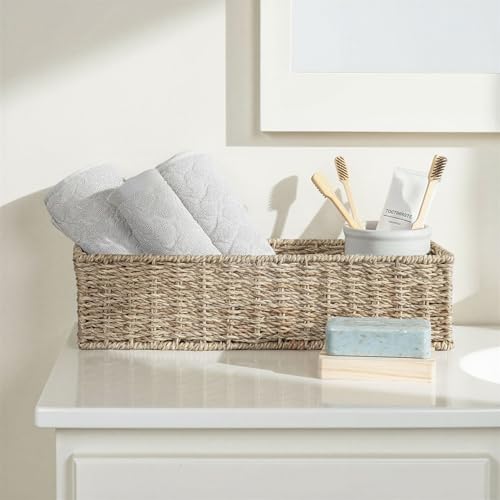 Household Essentials Handwoven Seagrass Rectangular Storage Basket, Natural - color: Natural Seagrass