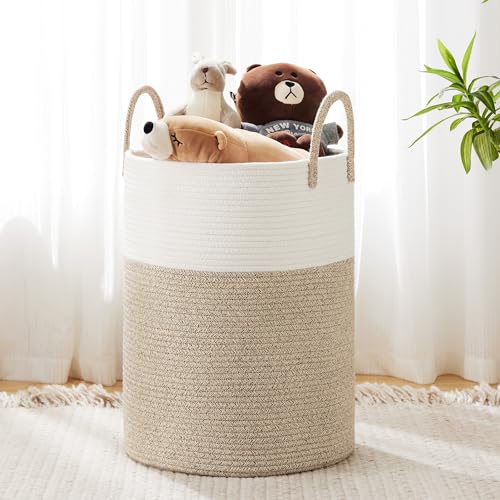 Cotton Rope Laundry Basket by YOUDENOVA, 58L Woven Collapsible Laundry Hamper, Clothes Hamper with Reinforced Handles in the Laundry Room, Bedroom, Bathroom, Brown - color: Brown, size: 58L