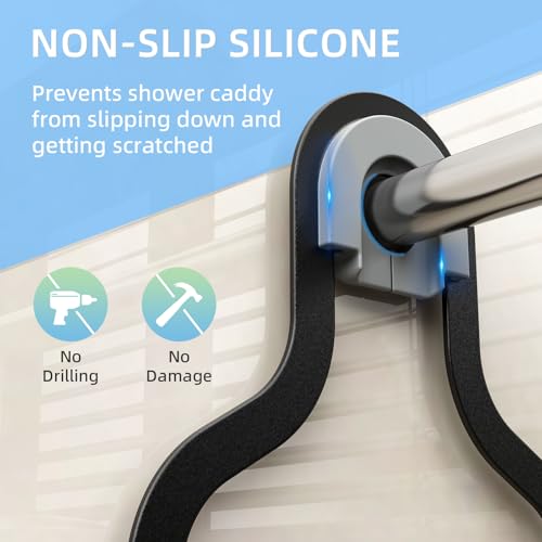 Kadolina Shower Caddy Hanging, Bathroom Shower Rack, Bathroom Organizer with Soap Dish, Over The Showerhead Caddy with Hooks for Razor/Sponge, Black - color: Black