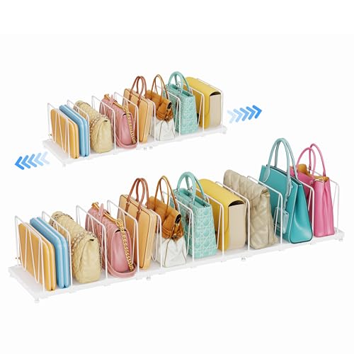 Dmevkic 11-Pack Adjustable Shelf Dividers, Expandable Purse Organizer for Closet (32–44.8"), Purse Storage Handbag Organizer for Closet Shoe Cabinet，White - size: Extended Range (32–44.8")