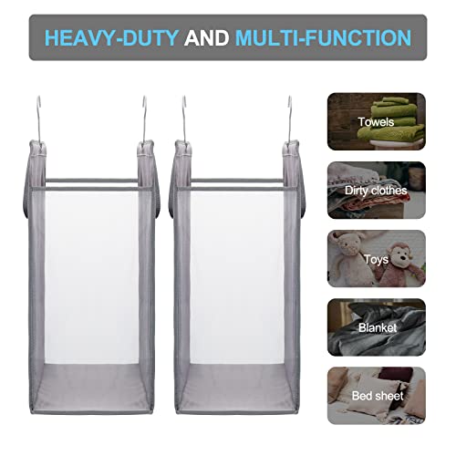 Fentec Hanging Laundry Hamper, Hanging Laundry Basket, Slim Laundry Hamper Bag with Handles, Portable Hanging Closet Hamper, Mesh Heavy Duty Hanging Laundry Bag Grey 2 Pack - color: Grey, size: 2 Pack-One section