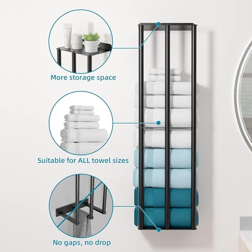 Susswiff Towel Racks for Bathroom 31 Inch - Wall Mounted, Solid 2 Metal Shelves and 3 Vertical Bars, Can Holds 6 Large Rolled Bath Towels - for Modern Decor Bathroom Towel Storage (Matte Black) - size: A-31"