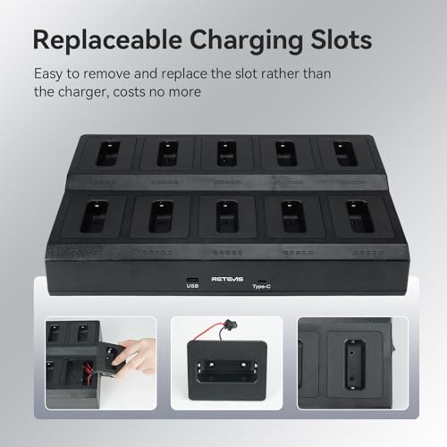 Retevis RT22 10-Way Walkie Talkie Charger, Ten Way Multi Unit Charger, for Retevis RT22 RT22S RB19 RB19P RB39 RB39P Walkie Talkie and Battery, 5 LED Indicators, AC/DC Adapter, Replaceable Base(1 Pack)