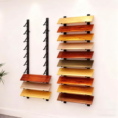 Wall Mounted Floor Tile Storage Rack, 10-Layer Porcelain Sample Display Stand, 55.1in/140cm High Multi Row Ceramic Stone Show Shelf, Card Slot Depth 8.1in/20.5cm (Black) - color: Black