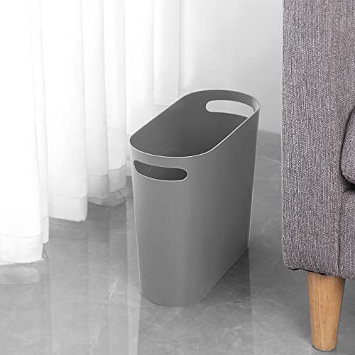 rejomiik Small Trash Can, 3.5 Gallon Slim Garbage Can Plastic Waste Basket with Handles Container Bin for Narrow Spaces Bathroom, Bedroom, Kitchen, Office at Home, Grey - color: Grey, size: 1 pack