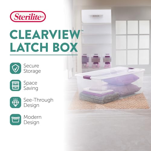 Sterilite 12-Pack 110 Quart ClearView Latch Box, Stackable Organizer Bins with Latching Lids - Clear Plastic Organization Containers for Closet, Bedroom, Shelving Units and Everyday Home Storage - size: 12 Pack, style: 110 Quart