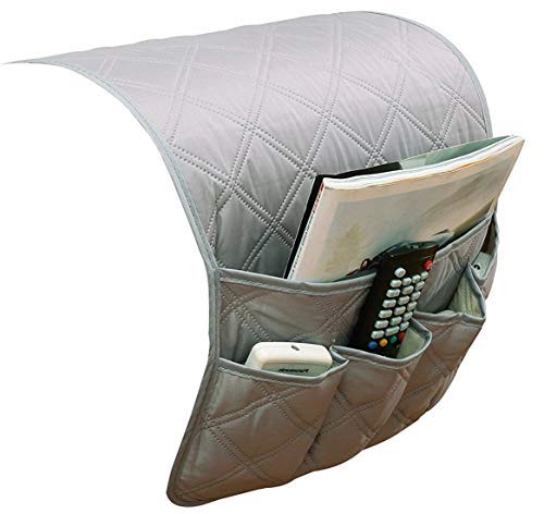 IPENNY Couch Sofa Armrest Organiser Chair TV Remote Holder Bed Storage Pocket Bag for Cellphone Tablet Notepad Book Magazines DVD Eyewears Drinker Snacks Holder Pouch - color: Grey