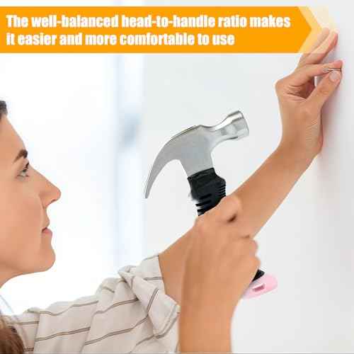 KURUI Pink Small Hammer for Picture Hanging Nails Drywall Anchors, Picture Hanging Tool, High Hardness 8oz Claw Hammer With Shock-Absorbing Non-Slip Handle for Kids and Women