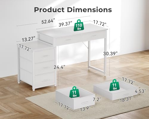 ODK Computer Desk with 5 Drawers, 53 Inch Office Desk for Kids Study, White Vanity Desk for Girls Dressing Room, Small Computer Table for Bedroom, White - color: White