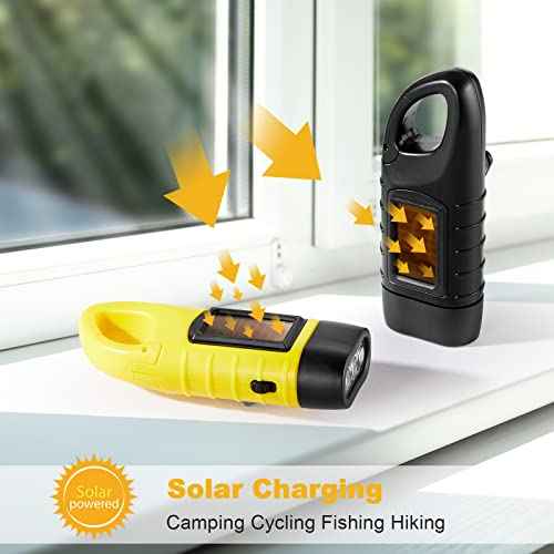 Mudder 4 Pack Hand Crank Solar Powered Flashlight Emergency Rechargeable Led Flashlight Survival Gear Self Powered Charging Torch for Hiking Backpack Camping Safety Emergency Pack(Yellow, Black)